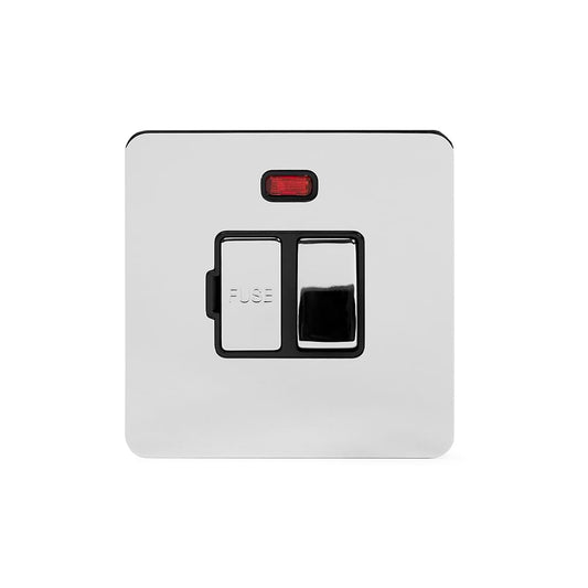 The Finsbury Collection Polished Chrome Flat Plate 13A Switched Fused Connection Unit (FCU) With Neon Blk Ins Screwless