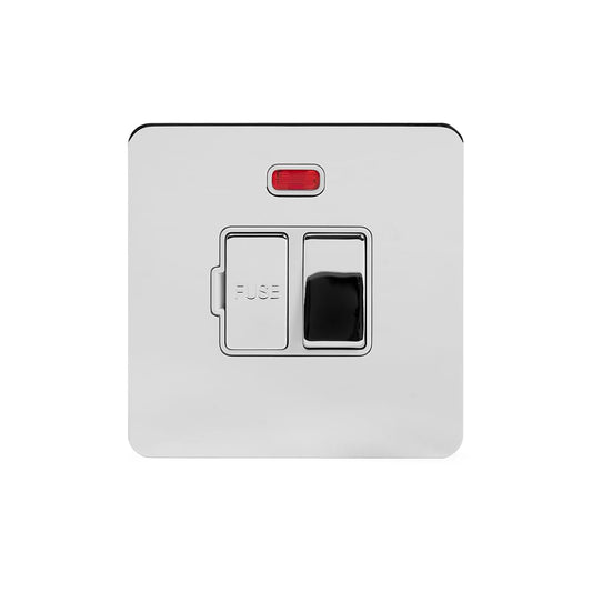 The Finsbury Collection Polished Chrome Flat Plate 13A Switched Fused Connection Unit (FCU) With Neon Wht Ins Screwless