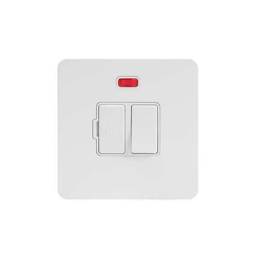 The Eldon Collection White Metal Flat Plate 13A Switched Fused Connection Unit (FCU) With Neon Wht Ins Screwless