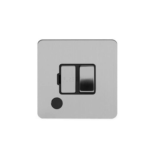 The Lombard Collection Brushed Chrome Flat Plate 13A Switched Fused Connection Unit (FCU) Flex Outlet Blk Ins Screwless