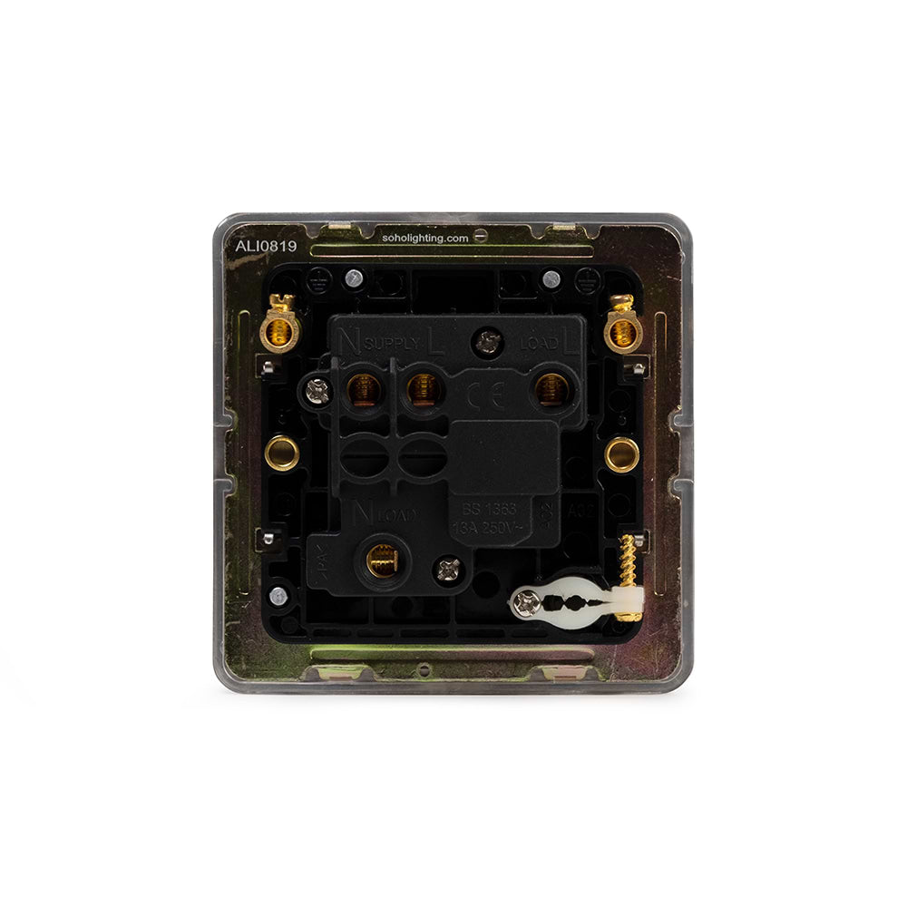 The Lombard Collection Brushed Chrome Flat Plate 13A Switched Fused Connection Unit (FCU) Flex Outlet Blk Ins Screwless