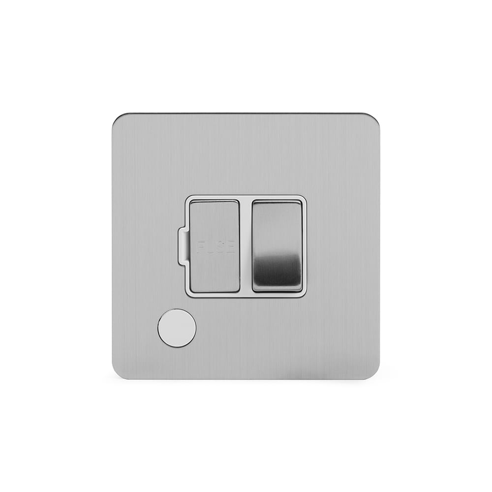 The Lombard Collection Brushed Chrome Flat Plate 13A Switched Fused Connection Unit (FCU) Flex Outlet Wht Ins Screwless