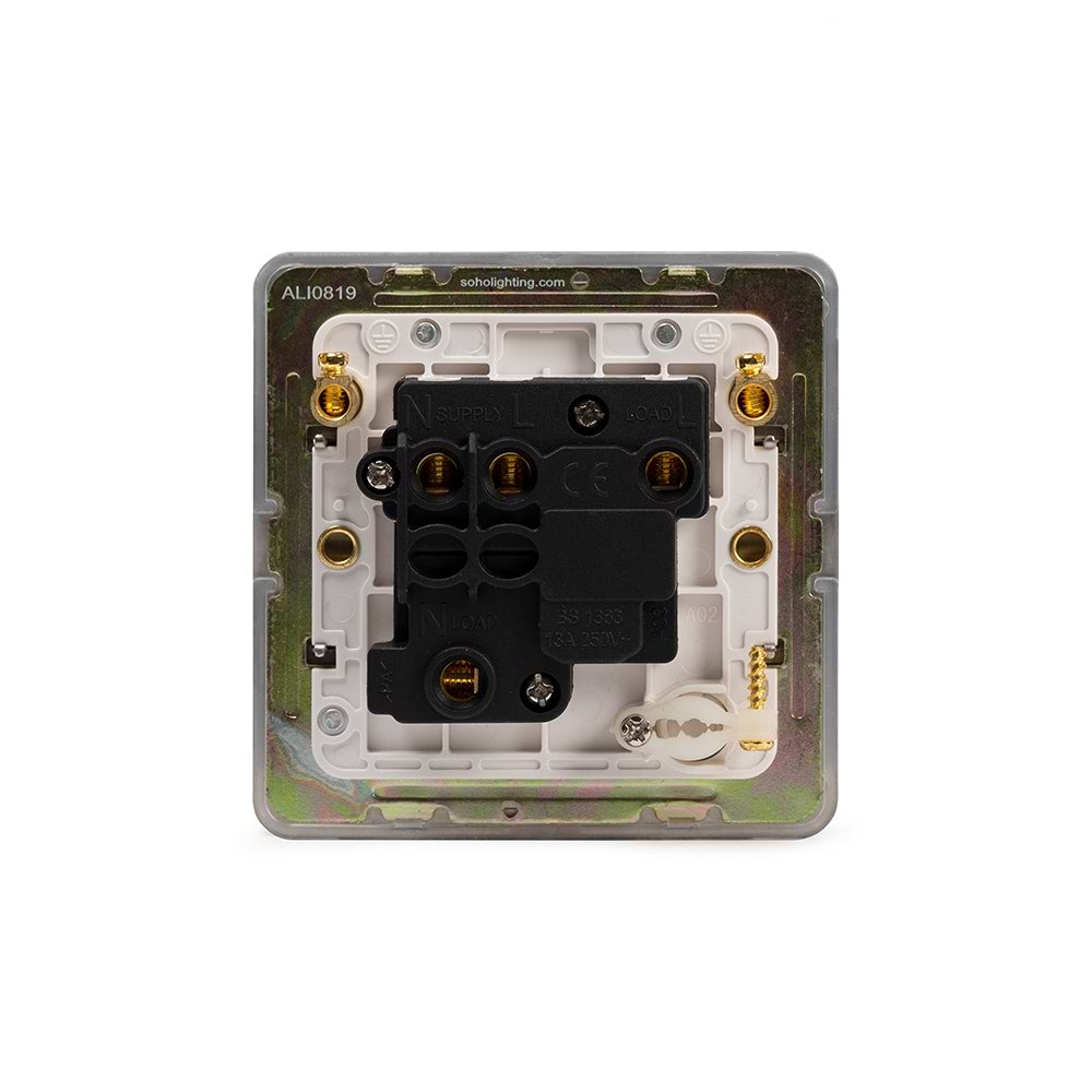 The Lombard Collection Brushed Chrome Flat Plate 13A Switched Fused Connection Unit (FCU) Flex Outlet Wht Ins Screwless