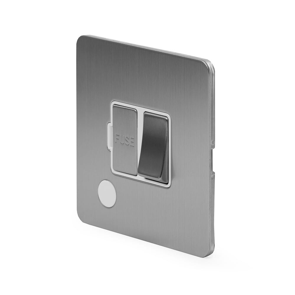 The Lombard Collection Brushed Chrome Flat Plate 13A Switched Fused Connection Unit (FCU) Flex Outlet Wht Ins Screwless