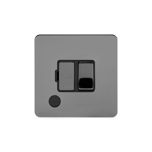 The Connaught Collection Black Nickel Flat Plate 13A Switched Fused Connection Unit (FCU) Flex Outlet Blk Ins Screwless