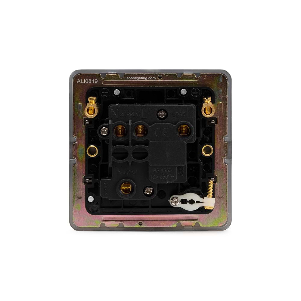 The Connaught Collection Black Nickel Flat Plate 13A Switched Fused Connection Unit (FCU) Flex Outlet Blk Ins Screwless