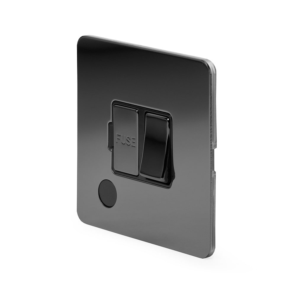 The Connaught Collection Black Nickel Flat Plate 13A Switched Fused Connection Unit (FCU) Flex Outlet Blk Ins Screwless