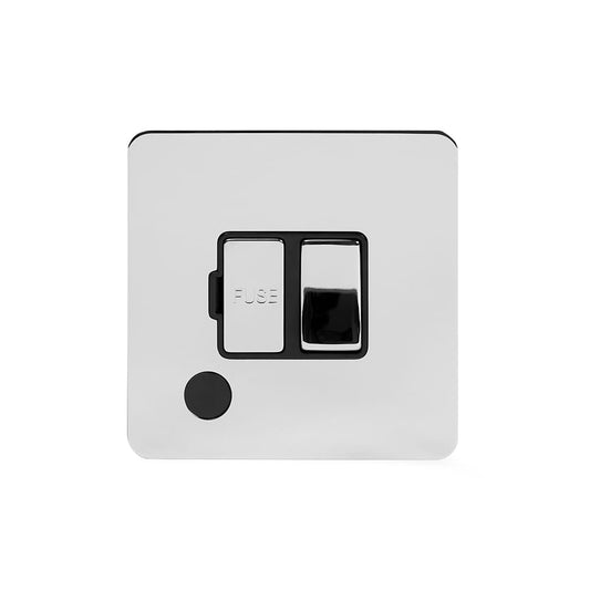 The Finsbury Collection Polished Chrome Flat Plate 13A Switched Fused Connection Unit (FCU) Flex Outlet Blk Ins Screwless