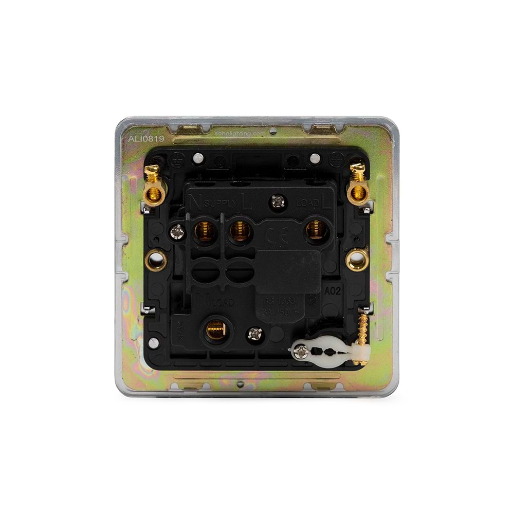 The Finsbury Collection Polished Chrome Flat Plate 13A Switched Fused Connection Unit (FCU) Flex Outlet Blk Ins Screwless