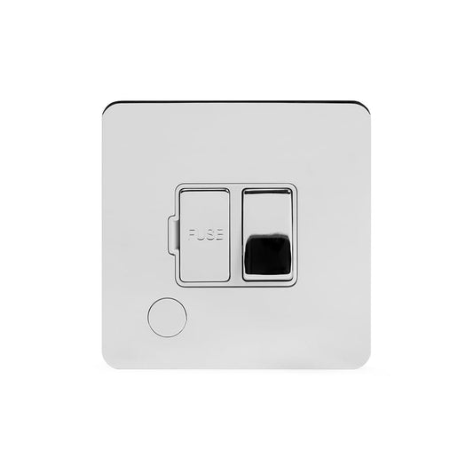 The Finsbury Collection Polished Chrome Flat Plate 13A Switched Fused Connection Unit (FCU) Flex Outlet Wht Ins Screwless