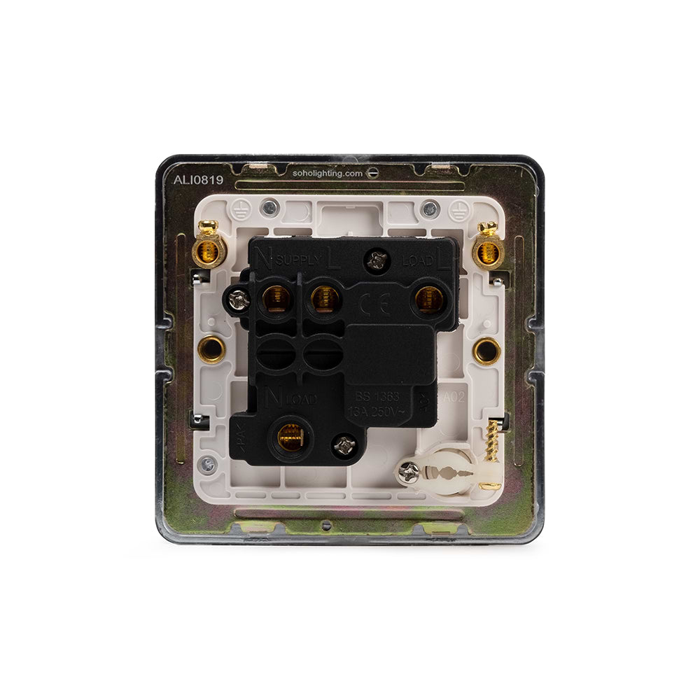 The Finsbury Collection Polished Chrome Flat Plate 13A Switched Fused Connection Unit (FCU) Flex Outlet Wht Ins Screwless