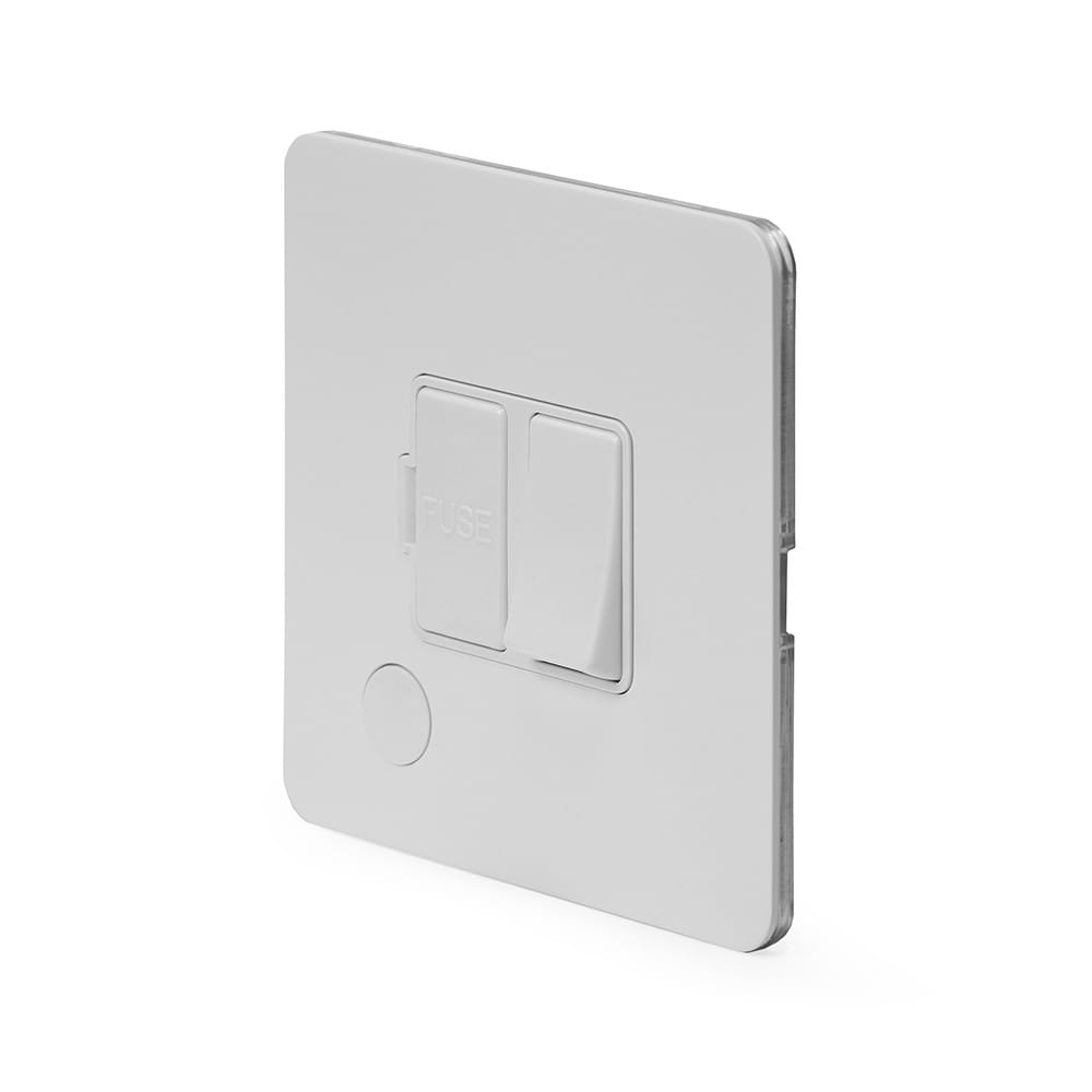 The Eldon Collection White Metal Flat Plate 13A Switched Fused Connection Unit (FCU) Flex Outlet Wht Ins Screwless