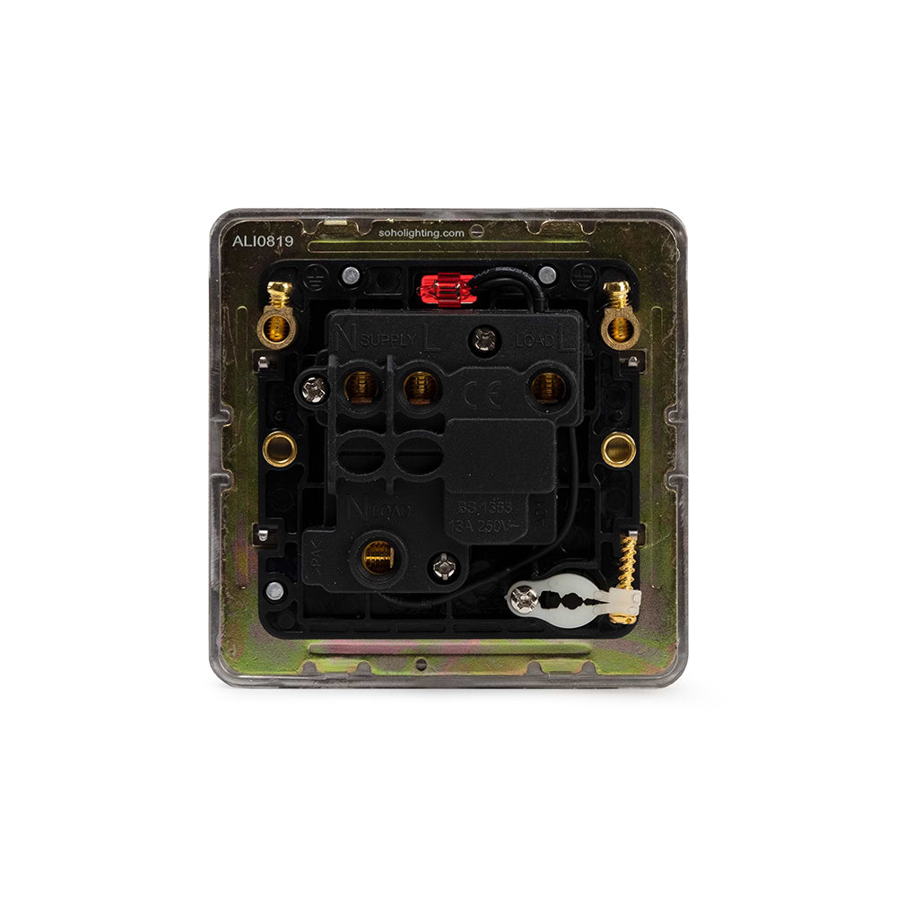 The Lombard Collection Brushed Chrome Flat Plate 13A Switched Fused Connection Unit (FCU) Flex Outlet With Neon Blk Ins Screwless