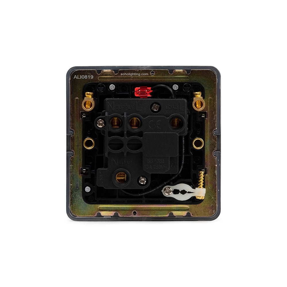 The Connaught Collection Black Nickel Flat Plate 13A Switched Fused Connection Unit (FCU) Flex Outlet With Neon Blk Ins Screwless