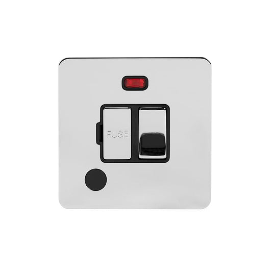 The Finsbury Collection Polished Chrome Flat Plate 13A Switched Fused Connection Unit (FCU) Flex Outlet With Neon Blk Ins Screwless