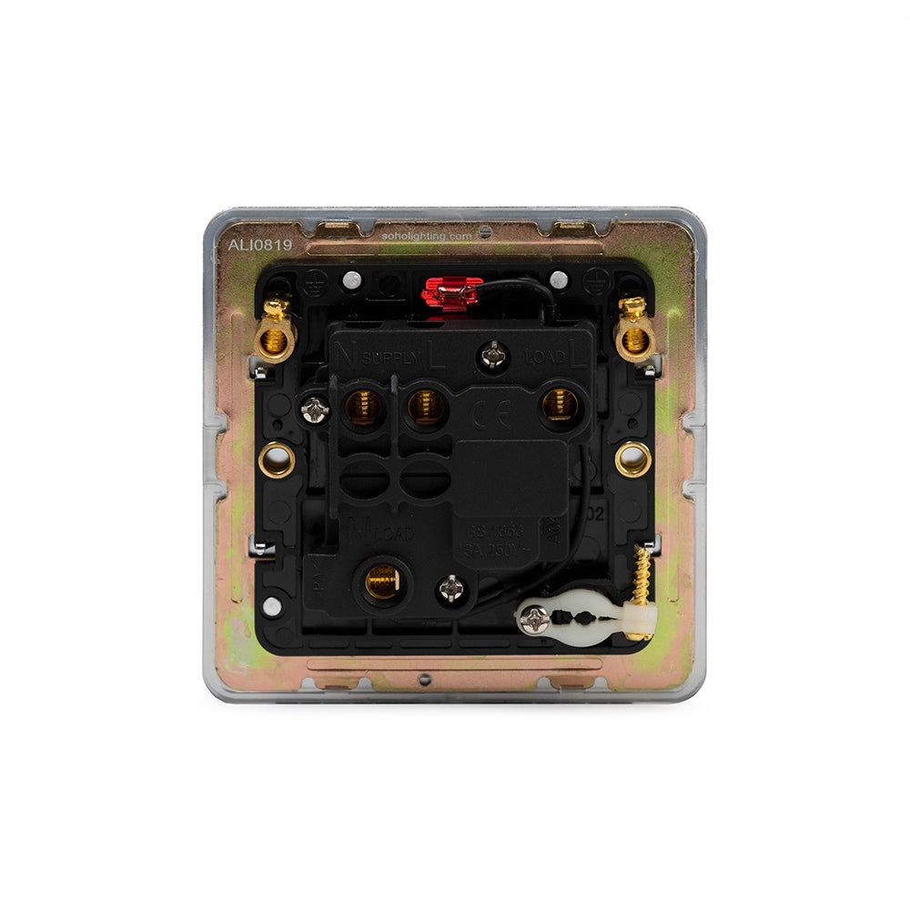 The Finsbury Collection Polished Chrome Flat Plate 13A Switched Fused Connection Unit (FCU) Flex Outlet With Neon Blk Ins Screwless