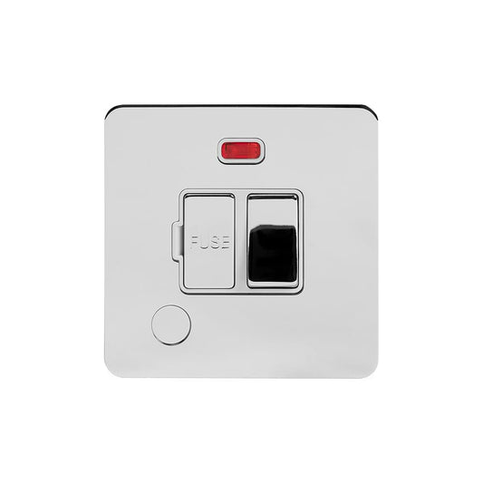 The Finsbury Collection Polished Chrome Flat Plate 13A Switched Fused Connection Unit (FCU) Flex Outlet With Neon Wht Ins Screwless