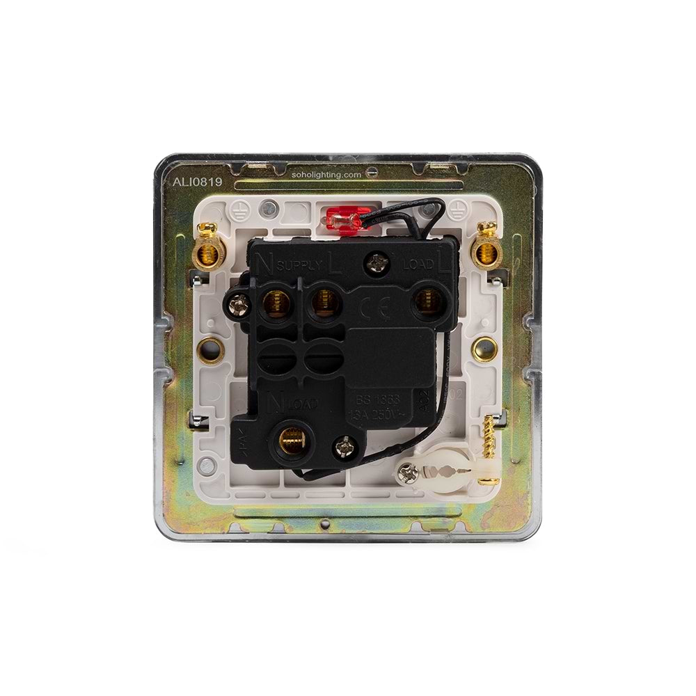 The Finsbury Collection Polished Chrome Flat Plate 13A Switched Fused Connection Unit (FCU) Flex Outlet With Neon Wht Ins Screwless