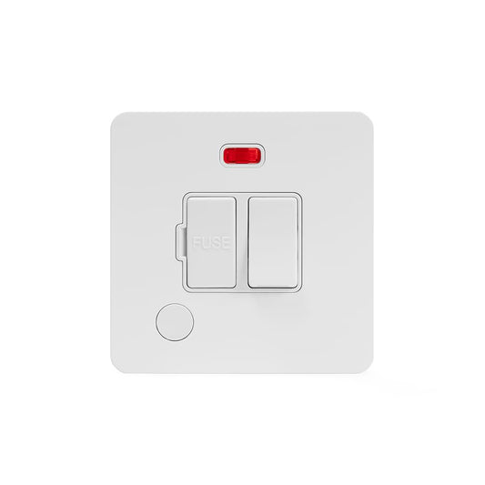 The Eldon Collection White Metal Flat Plate 13A Switched Fused Connection Unit (FCU) Flex Outlet With Neon Wht Ins Screwless
