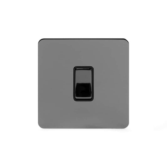 The Connaught Collection Black Nickel Flat Plate 20A 1 Gang Double Pole Switch Blk Ins Screwless