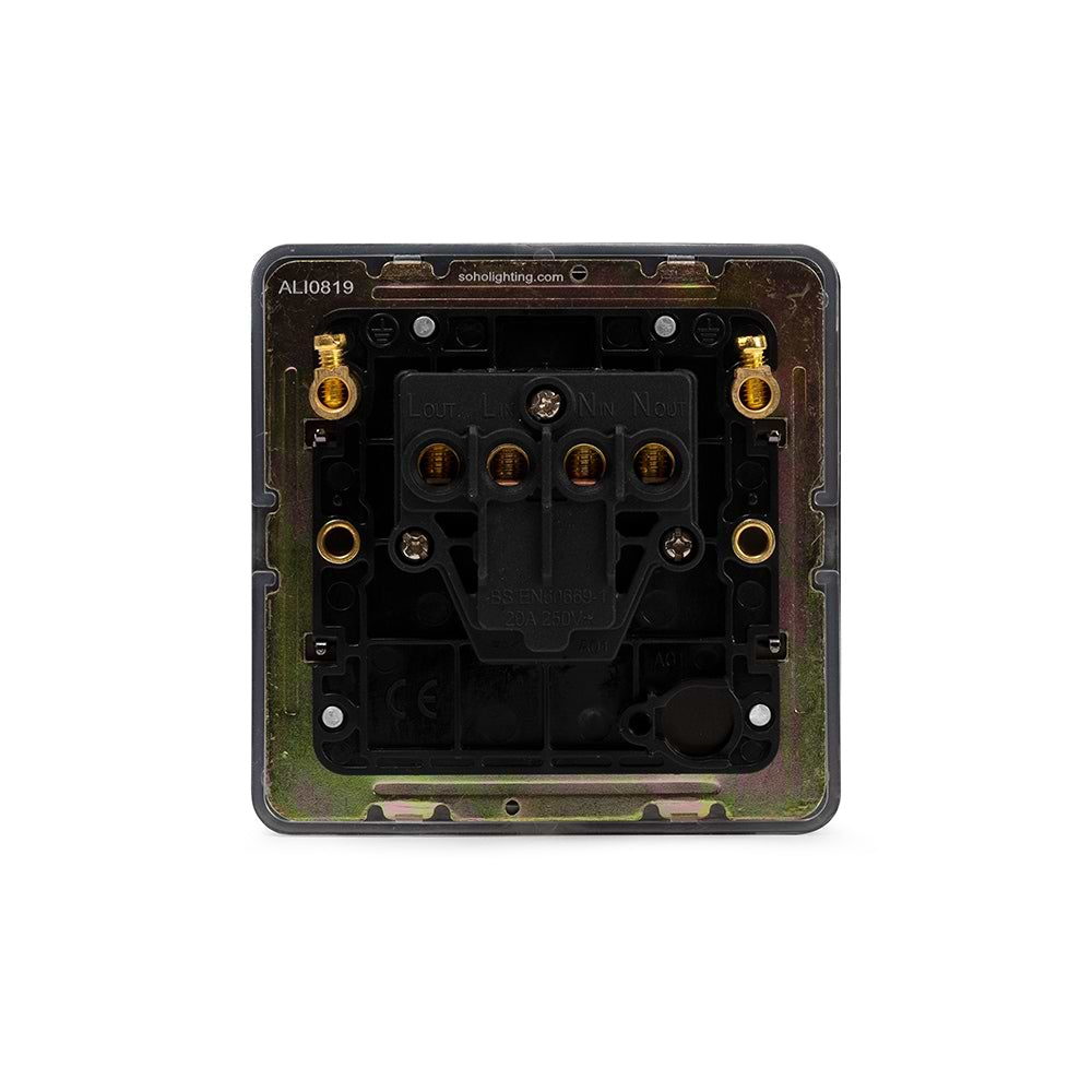 The Connaught Collection Black Nickel Flat Plate 20A 1 Gang Double Pole Switch Blk Ins Screwless