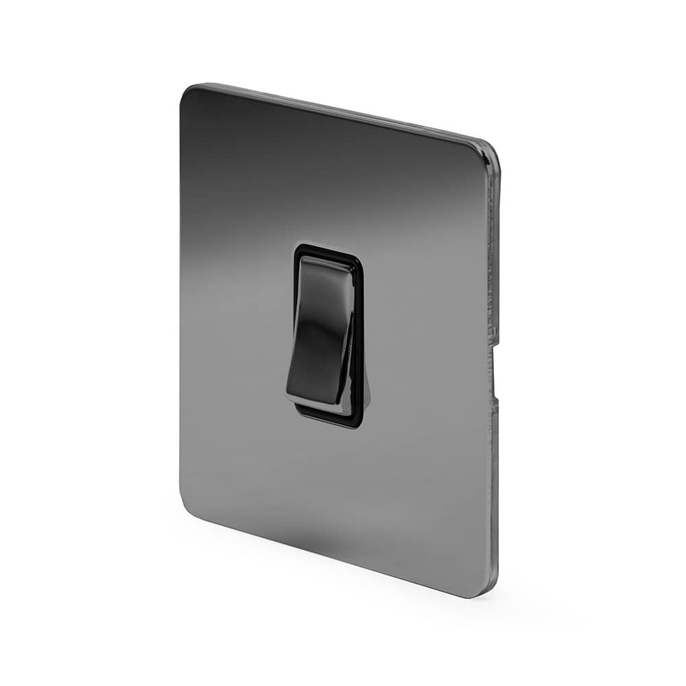 The Finsbury Collection Polished Chrome Flat Plate 20A 1 Gang Double Pole Switch Blk Ins Screwless