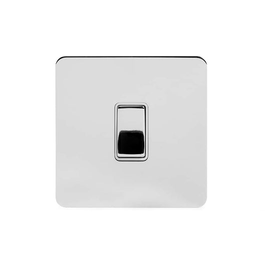 The Finsbury Collection Polished Chrome Flat Plate 20A 1 Gang Double Pole Switch Wht Ins Screwless