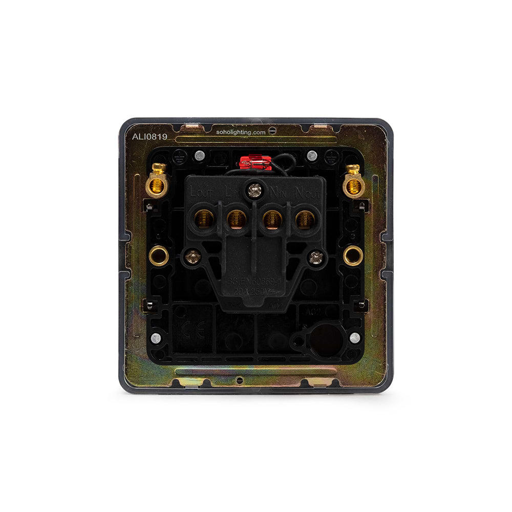 The Connaught Collection Black Nickel Flat Plate 20A 1 Gang Double Pole Switch With Neon Blk Ins Screwless