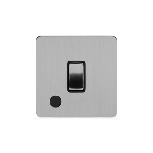 The Lombard Collection Brushed Chrome Flat Plate 20A 1 Gang Double Pole Switch Flex Outlet Blk Ins Screwless