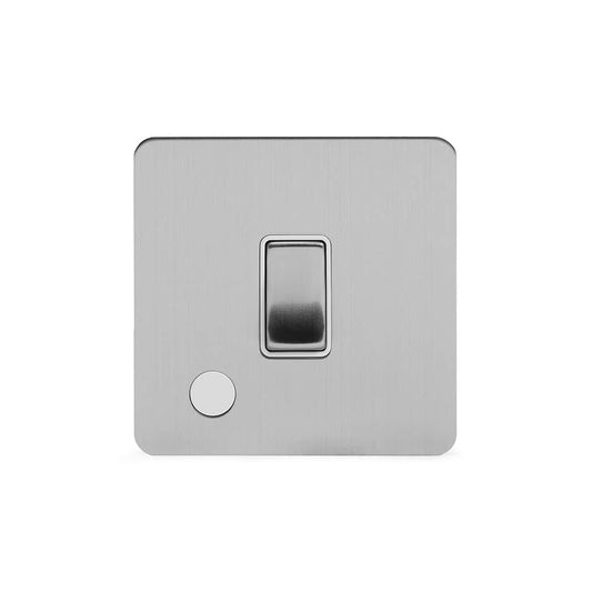 The Lombard Collection Brushed Chrome Flat Plate 20A 1 Gang Double Pole Switch Flex Outlet Wht Ins Screwless