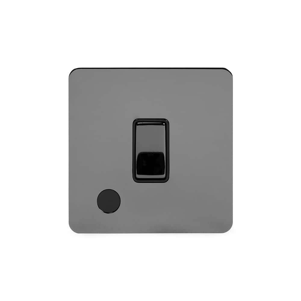The Connaught Collection Black Nickel Flat Plate 20A 1 Gang Double Pole Switch Flex Outlet Blk Ins Screwless