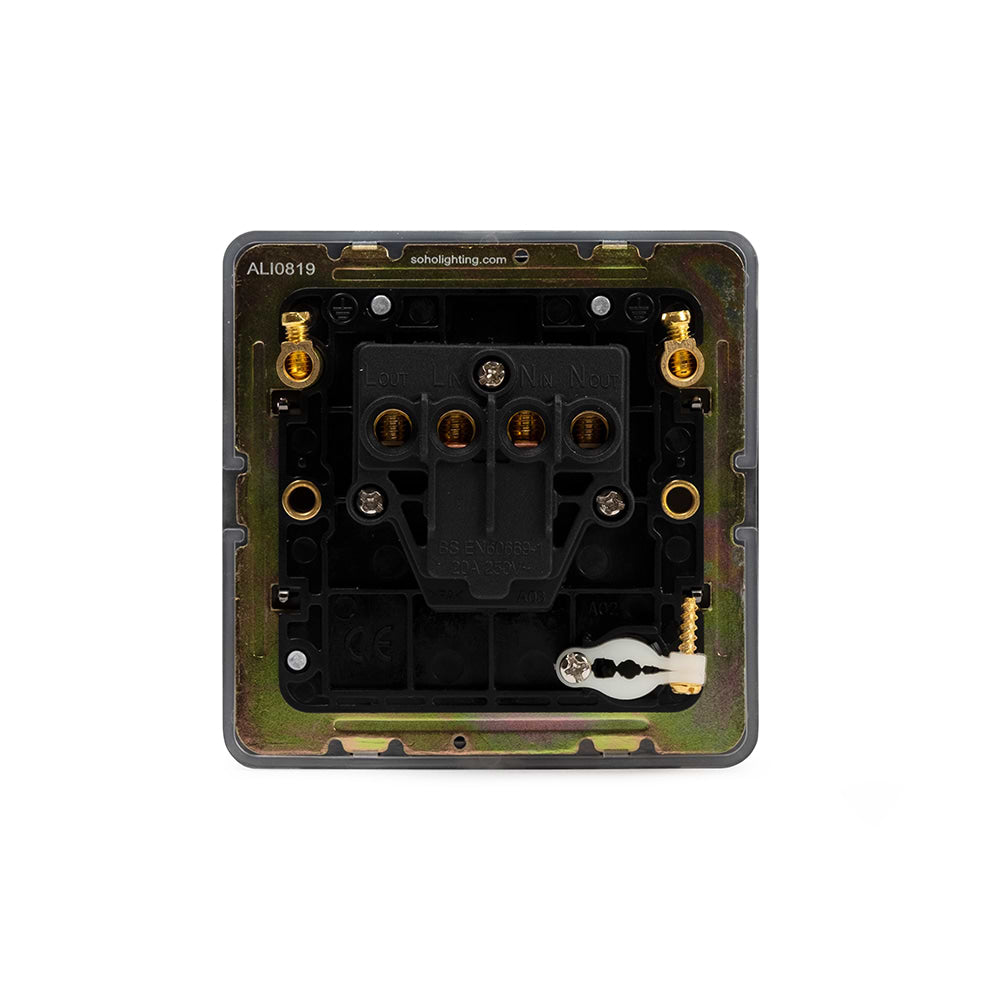 The Connaught Collection Black Nickel Flat Plate 20A 1 Gang Double Pole Switch Flex Outlet Blk Ins Screwless