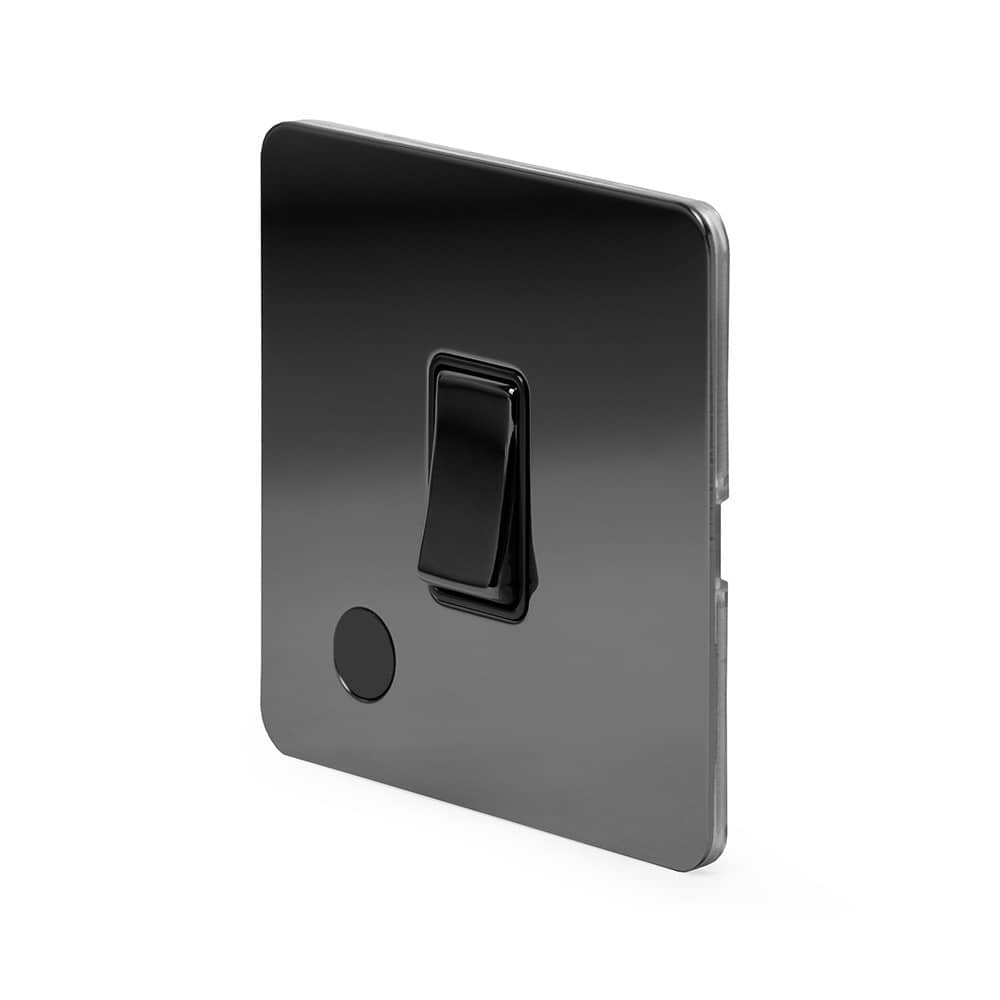 The Connaught Collection Black Nickel Flat Plate 20A 1 Gang Double Pole Switch Flex Outlet Blk Ins Screwless