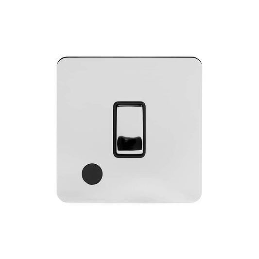 The Finsbury Collection Polished Chrome Flat Plate 20A 1 Gang Double Pole Switch Flex Outlet Blk Ins Screwless