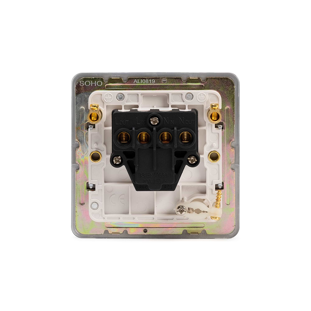 The Eldon Collection White Metal Flat Plate 20A 1 Gang Double Pole Switch Flex Outlet Wht Ins Screwless