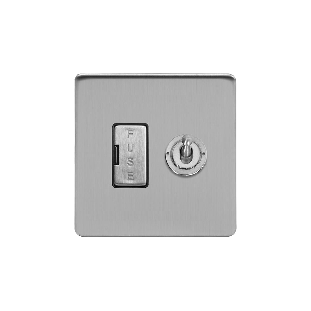 Soho Lighting Brushed Chrome Flat Plate Toggle Switched Fused Connection Unit (FCU) 13A Black Inserts