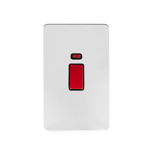 The Finsbury Collection Polished Chrome Flat Plate 45A 1 Gang Double Pole Switch With Neon Large Plate Blk Ins Screwless