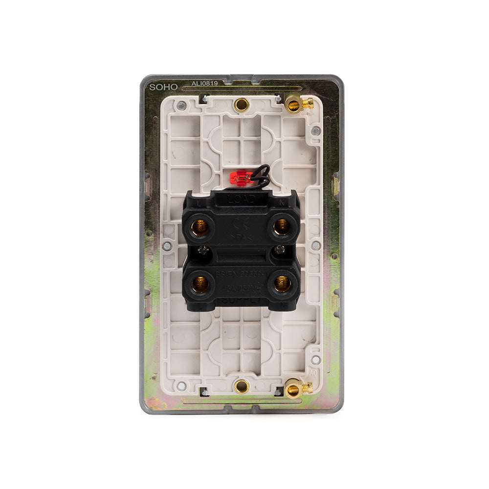 The Eldon Collection White Metal Flat Plate 45A 1 Gang Double Pole Switch With Neon, Large Plate Wht Ins Screwless