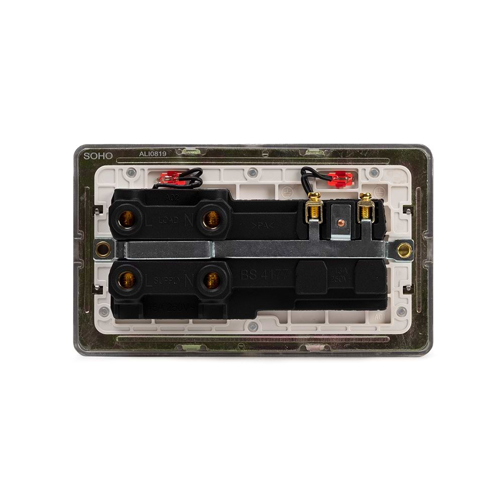 The Lombard Collection Brushed Chrome Flat Plate 45A Cooker Control Unit With Neon Wht Ins Screwless