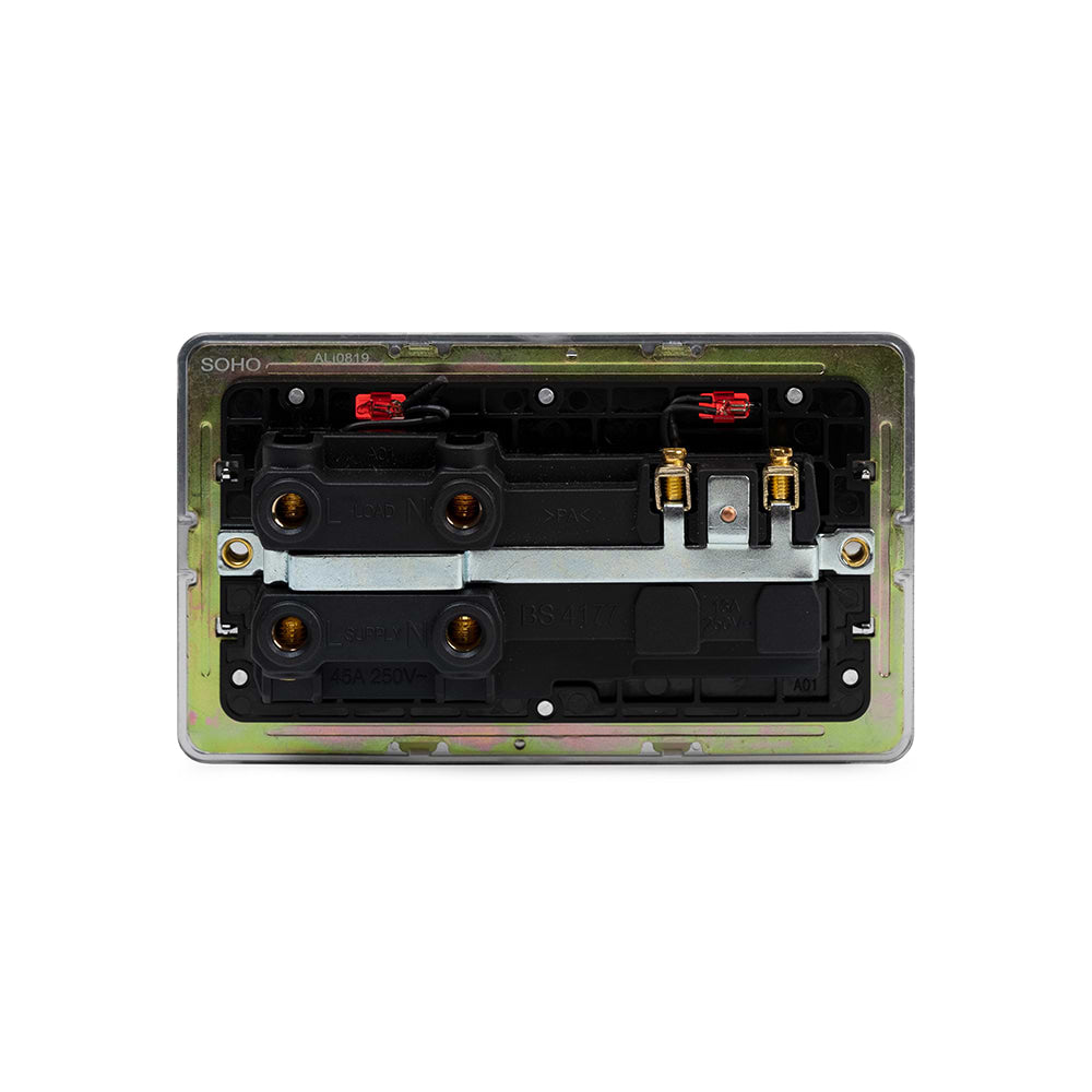 The Finsbury Collection Polished Chrome Flat Plate 45A Cooker Control Unit With Neon Blk Ins Screwless