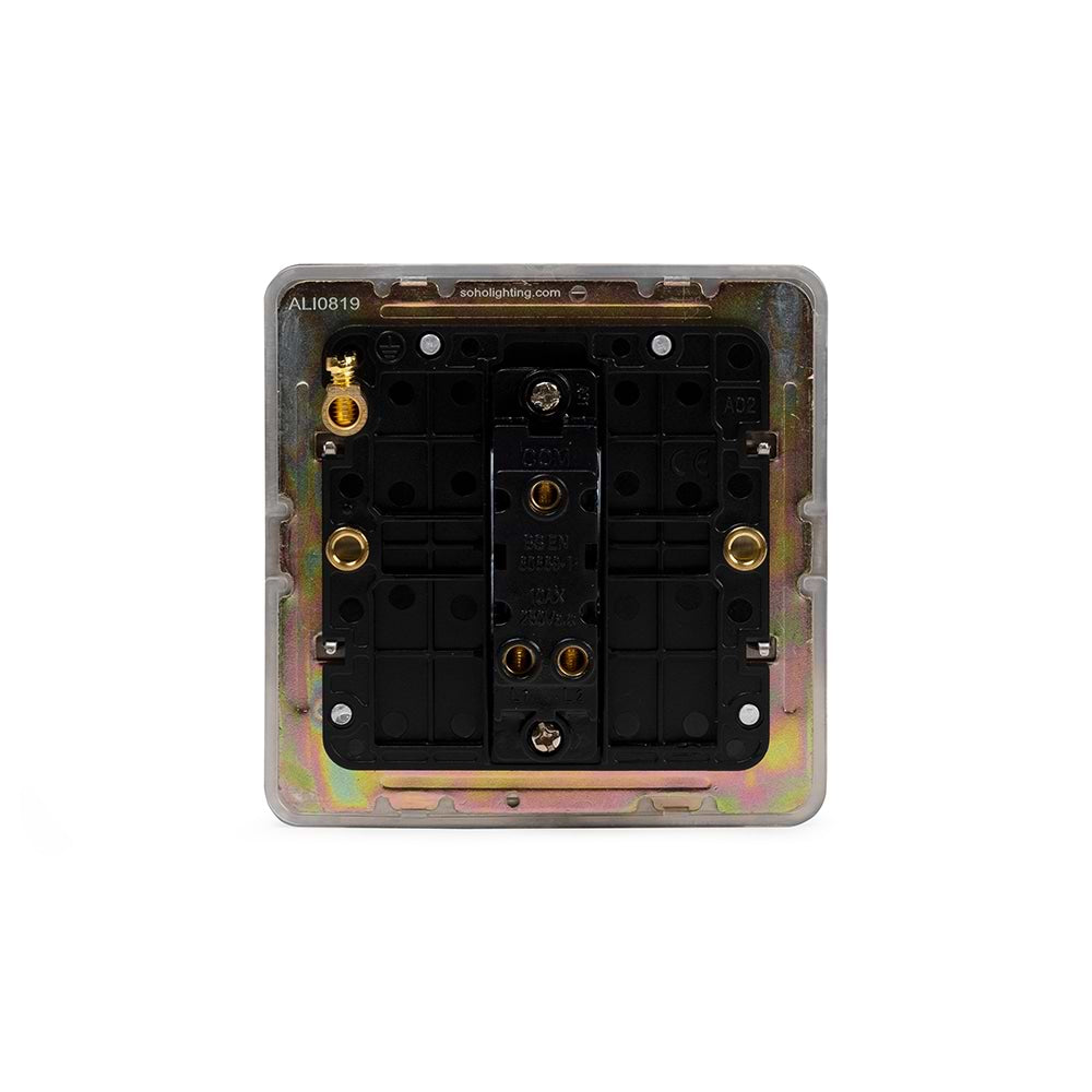 The Lombard Collection Brushed Chrome Flat Plate 10A 1 Gang 2 Way Switch Blk Ins Screwless