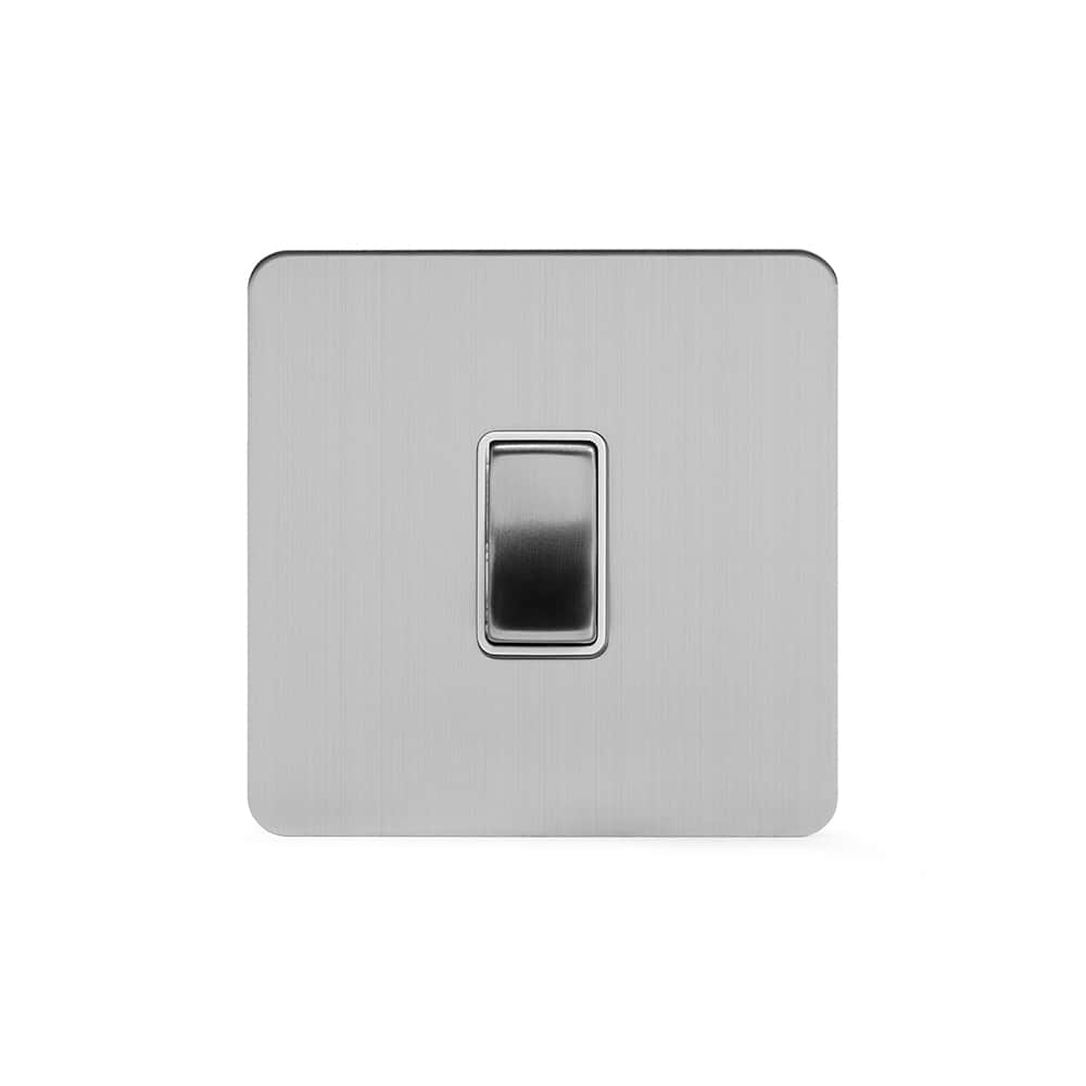 The Lombard Collection Brushed Chrome Flat Plate 10A 1 Gang 2 Way Switch Wht Ins Screwless
