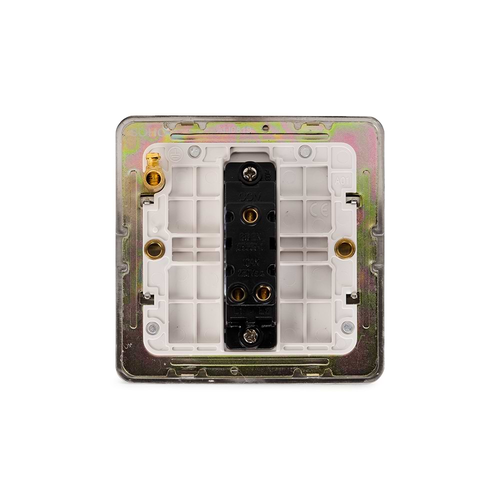 The Lombard Collection Brushed Chrome Flat Plate 10A 1 Gang 2 Way Switch Wht Ins Screwless