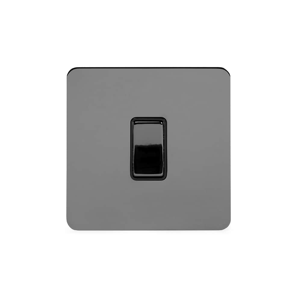 The Connaught Collection Black Nickel Flat Plate 10A 1 Gang 2 Way Switch Blk Ins Screwless