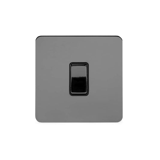 The Connaught Collection Black Nickel Flat Plate 10A 1 Gang 2 Way Switch Blk Ins Screwless