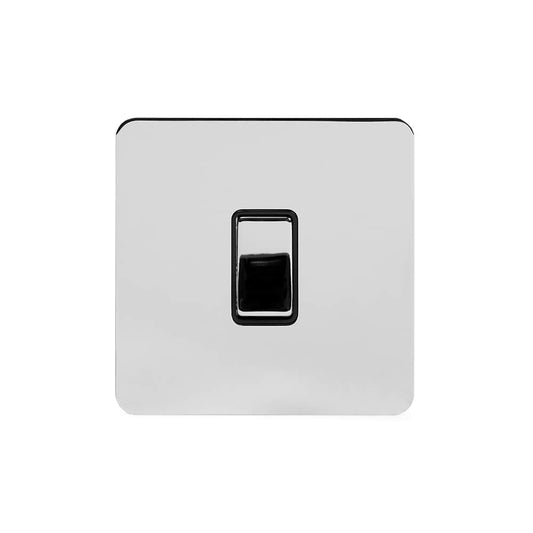 The Finsbury Collection Polished Chrome Flat Plate 10A 1 Gang 2 Way Switch Blk Ins Screwless
