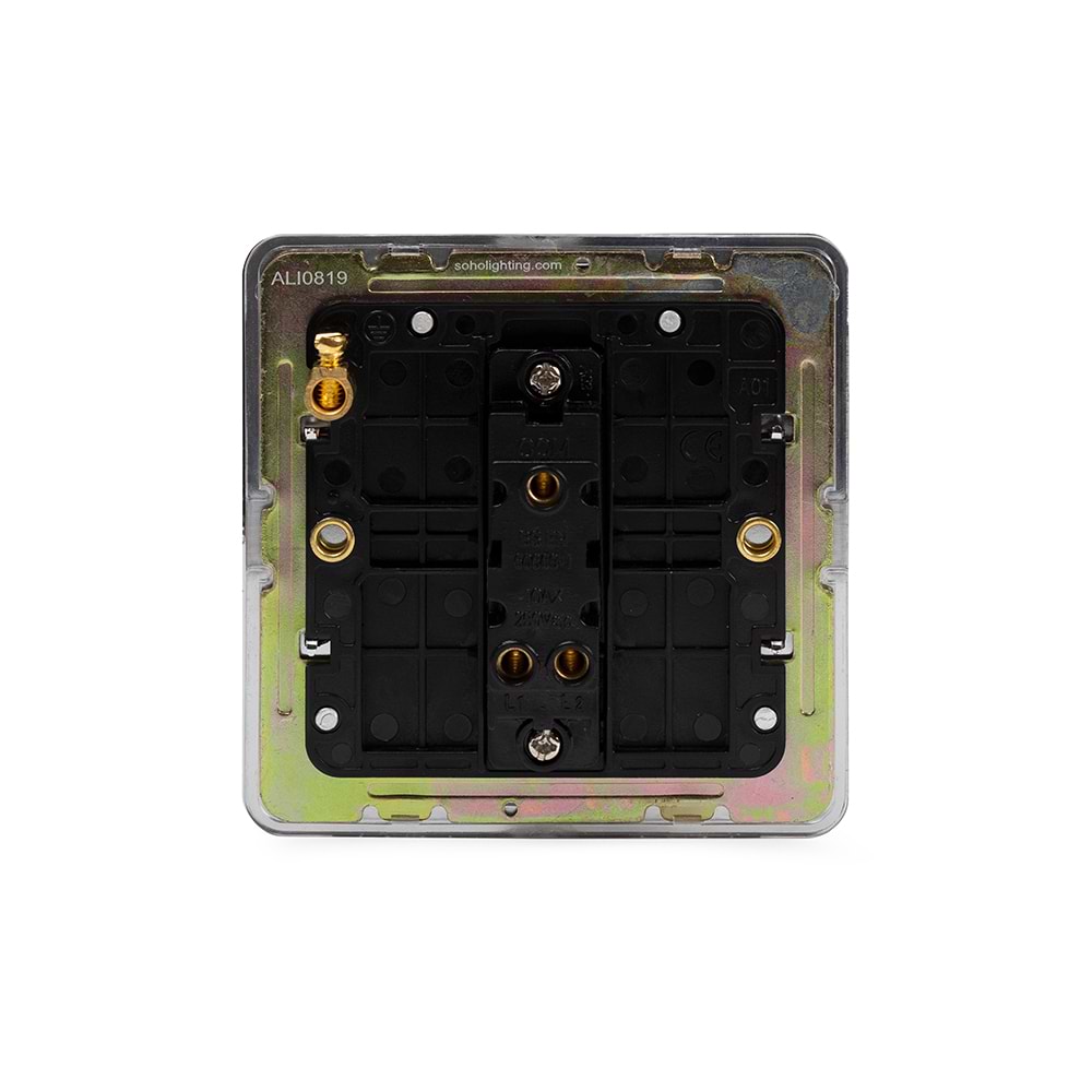 The Finsbury Collection Polished Chrome Flat Plate 10A 1 Gang 2 Way Switch Blk Ins Screwless