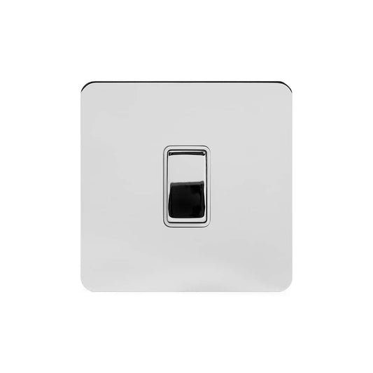 The Finsbury Collection Polished Chrome Flat Plate 10A 1 Gang 2 Way Switch Wht Ins Screwless
