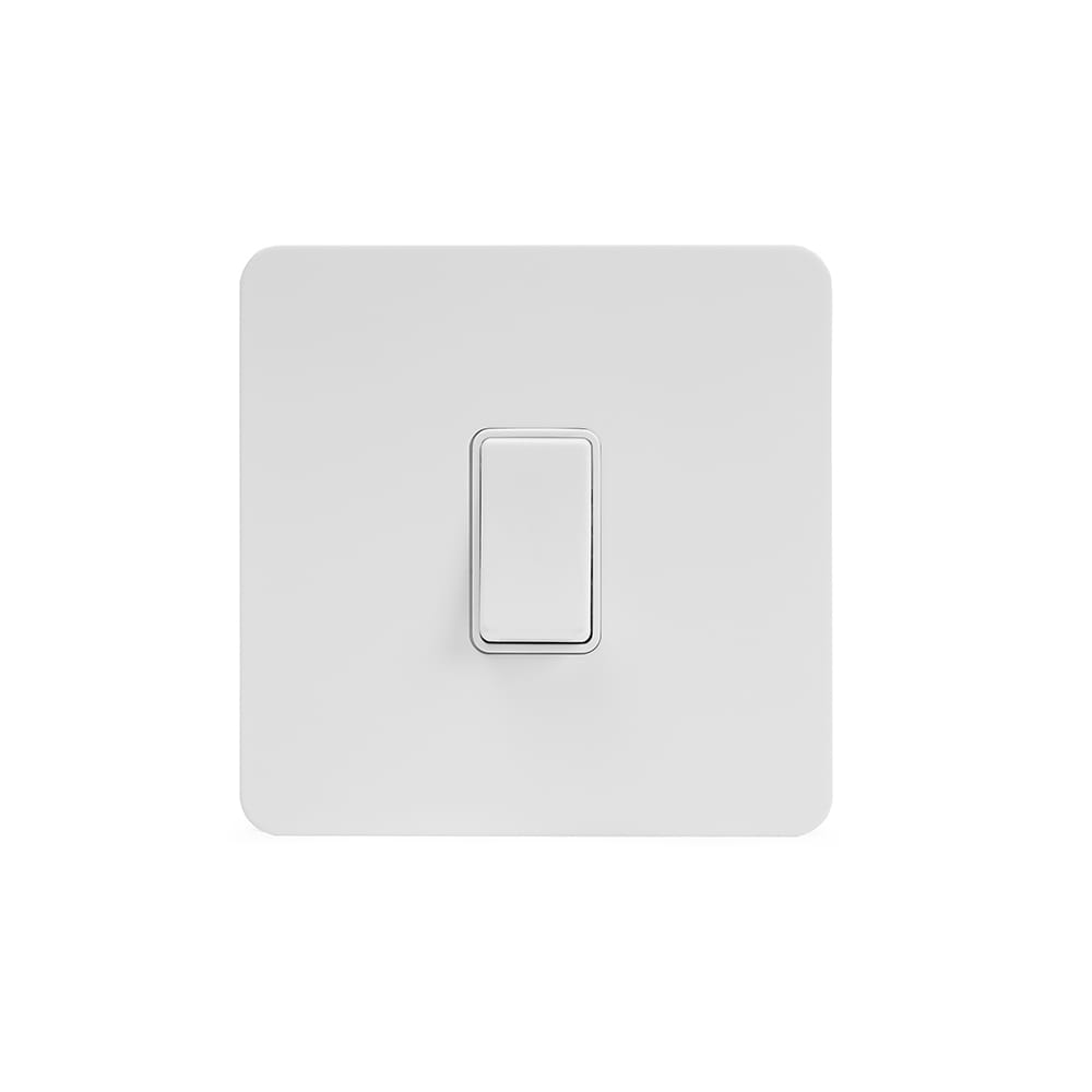 The Eldon Collection White Metal Flat Plate 1 Gang Light Switch 10A 2 Way White Inserts