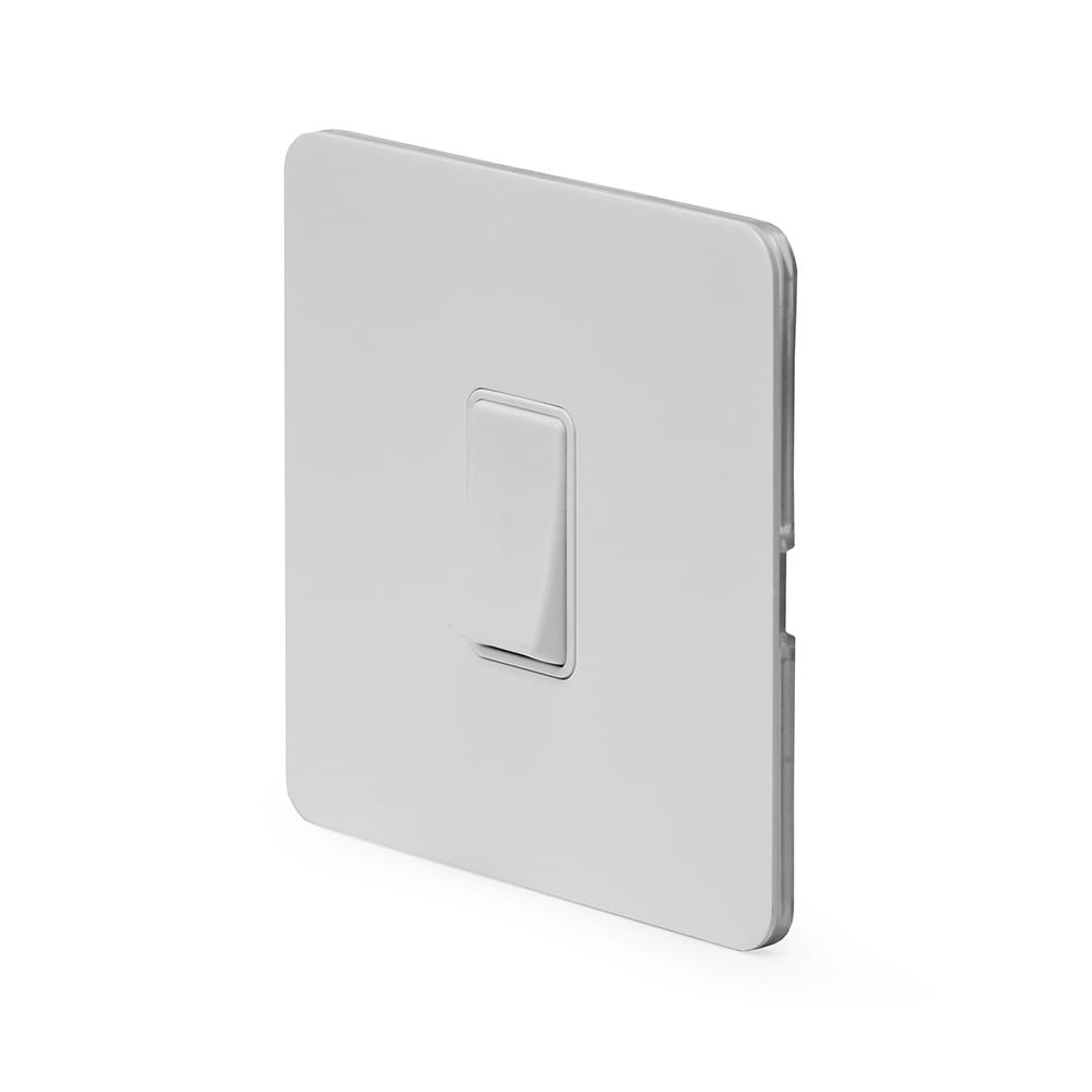 The Eldon Collection White Metal Flat Plate 1 Gang Light Switch 10A 2 Way White Inserts